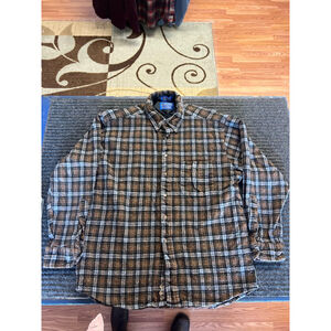 Pendleton Mens Wool Plaid Casual Button Down Shirt XL Brown Gray EUC